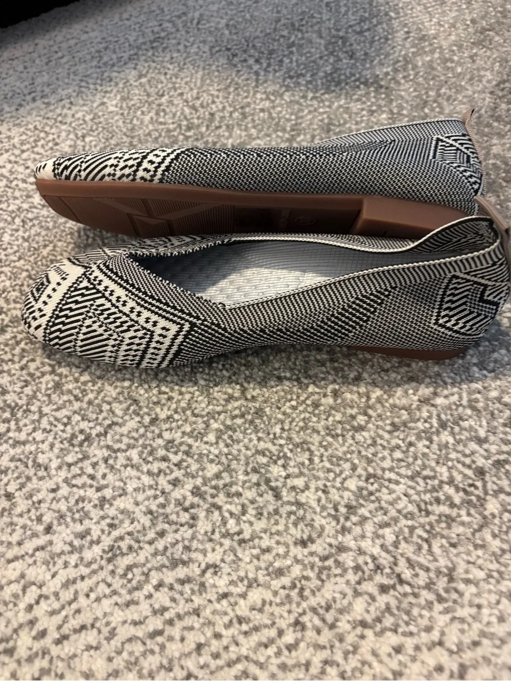 Black & Cream Geometric Canvas Slip-On Flats